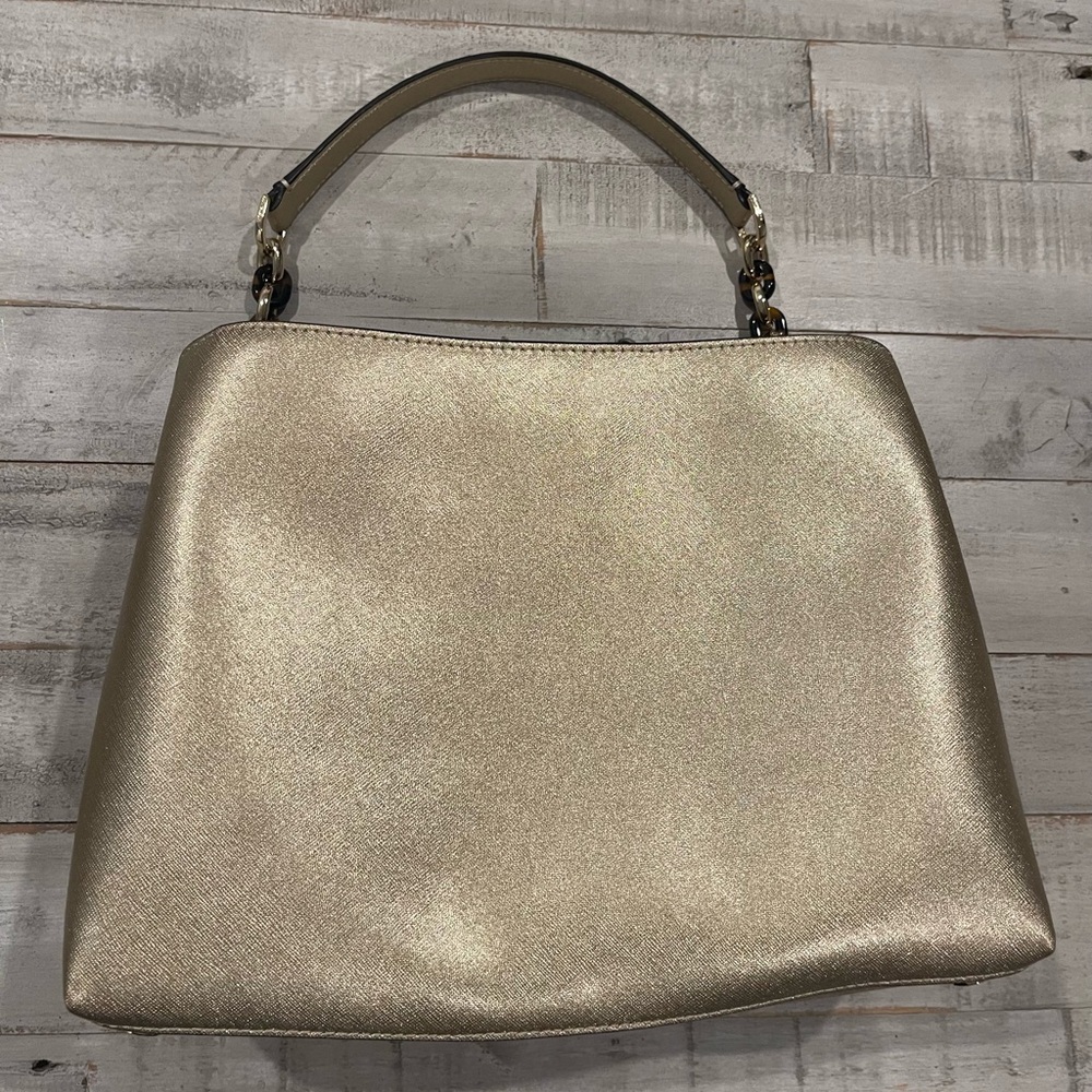 Michael Kors Gold Shoulder Bag with Structured Shape and Curved Handle - Picture 2 of 10